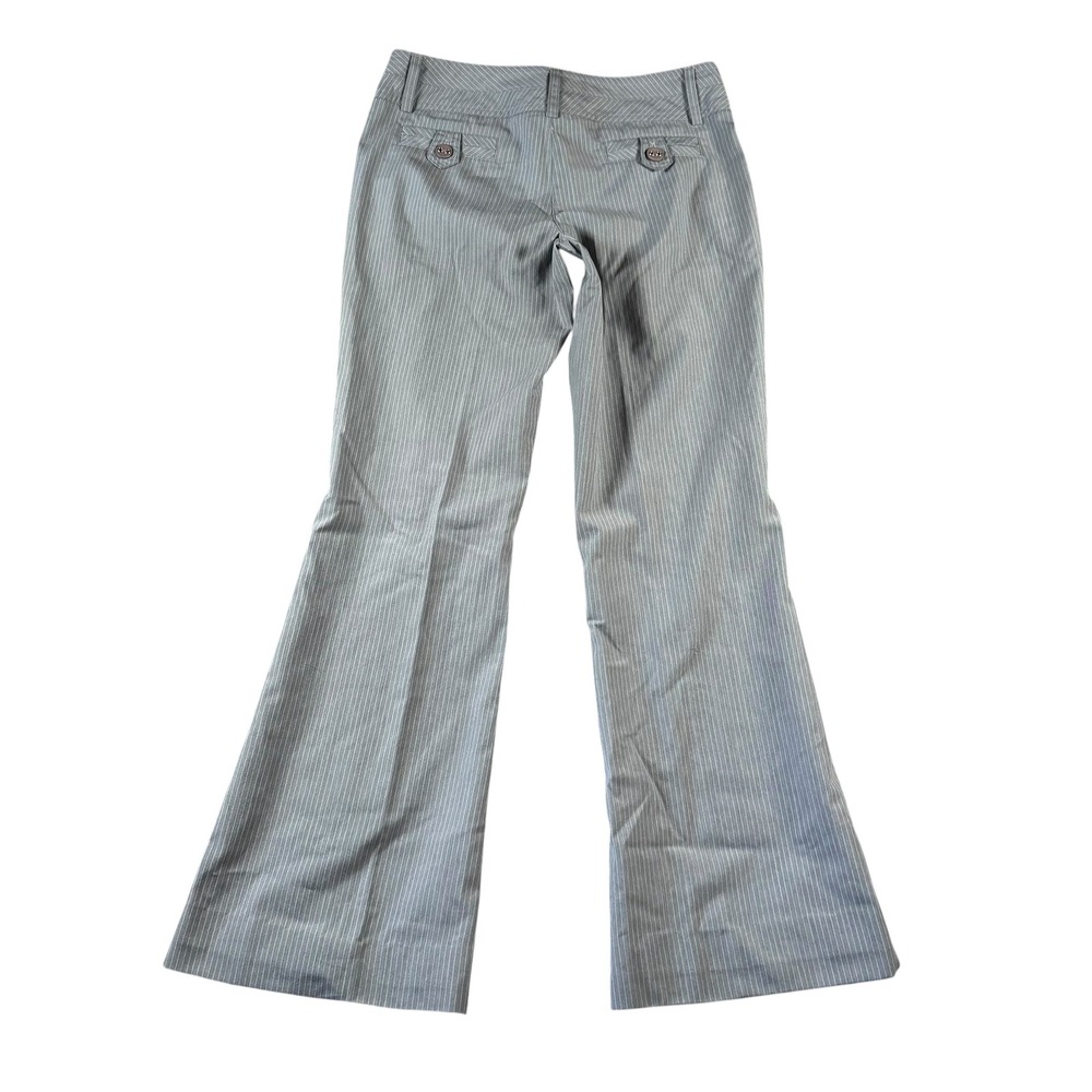 VTG Tracy Evans Pinstripe Y2K Dress Pants Women Sz 1 Gray Flare Leg Low Rise - Picture 2 of 7